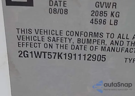 2009 Chevrolet Impala Lt z USA, uszkodzony, nr VIN 2G1WT57K191112905